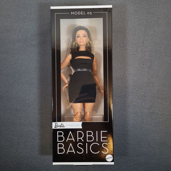 2025 Barbie Basics Model 5 Latina Brunette Brown Eyes Black Dress NEW Sealed Box - Picture 1 of 12